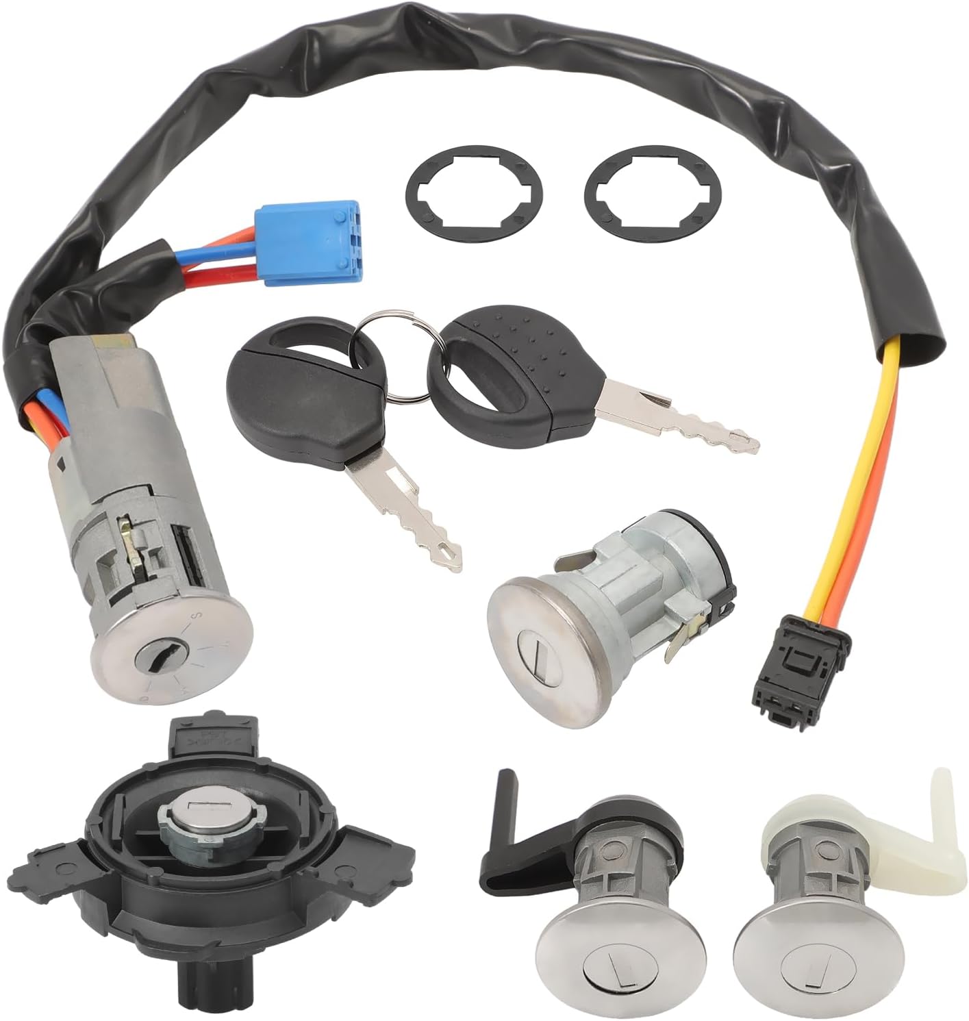 Kit completo de 3 cerraduras + bombin + tapón de depósito + 2 llaves compatibles para Peugeot 206 (1998-)